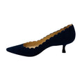 Load image into Gallery viewer, Manolo Blahnik Navy Blue Srilasca Suede Scalloped Pumps
