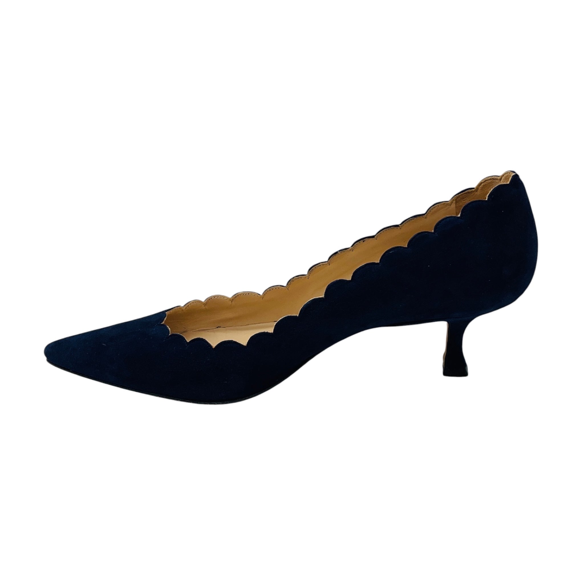 Manolo Blahnik Navy Blue Srilasca Suede Scalloped Pumps