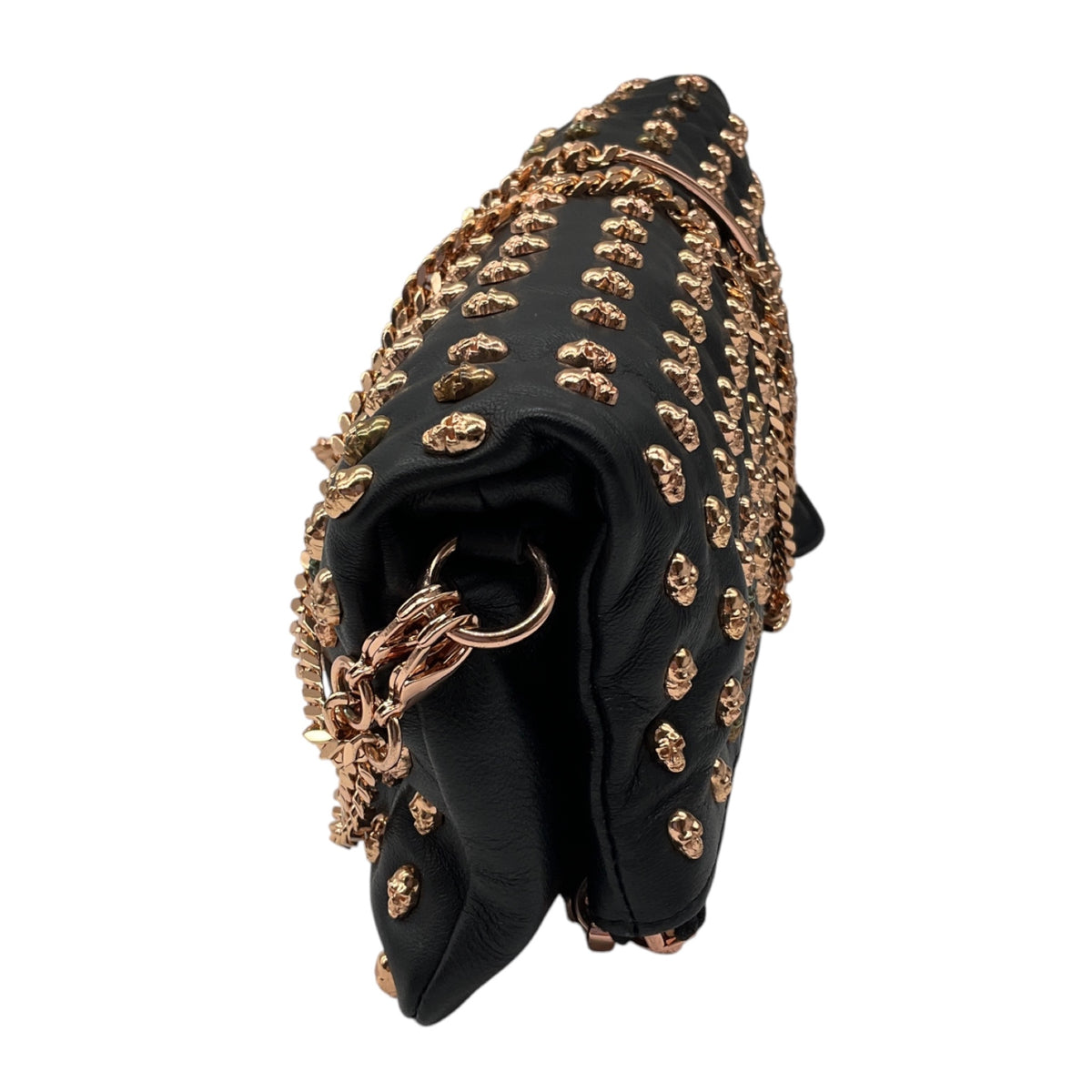 Thomas Wylde Black Day of the Dead Punk Leather Rose Gold Skull Stud Clutch Bag