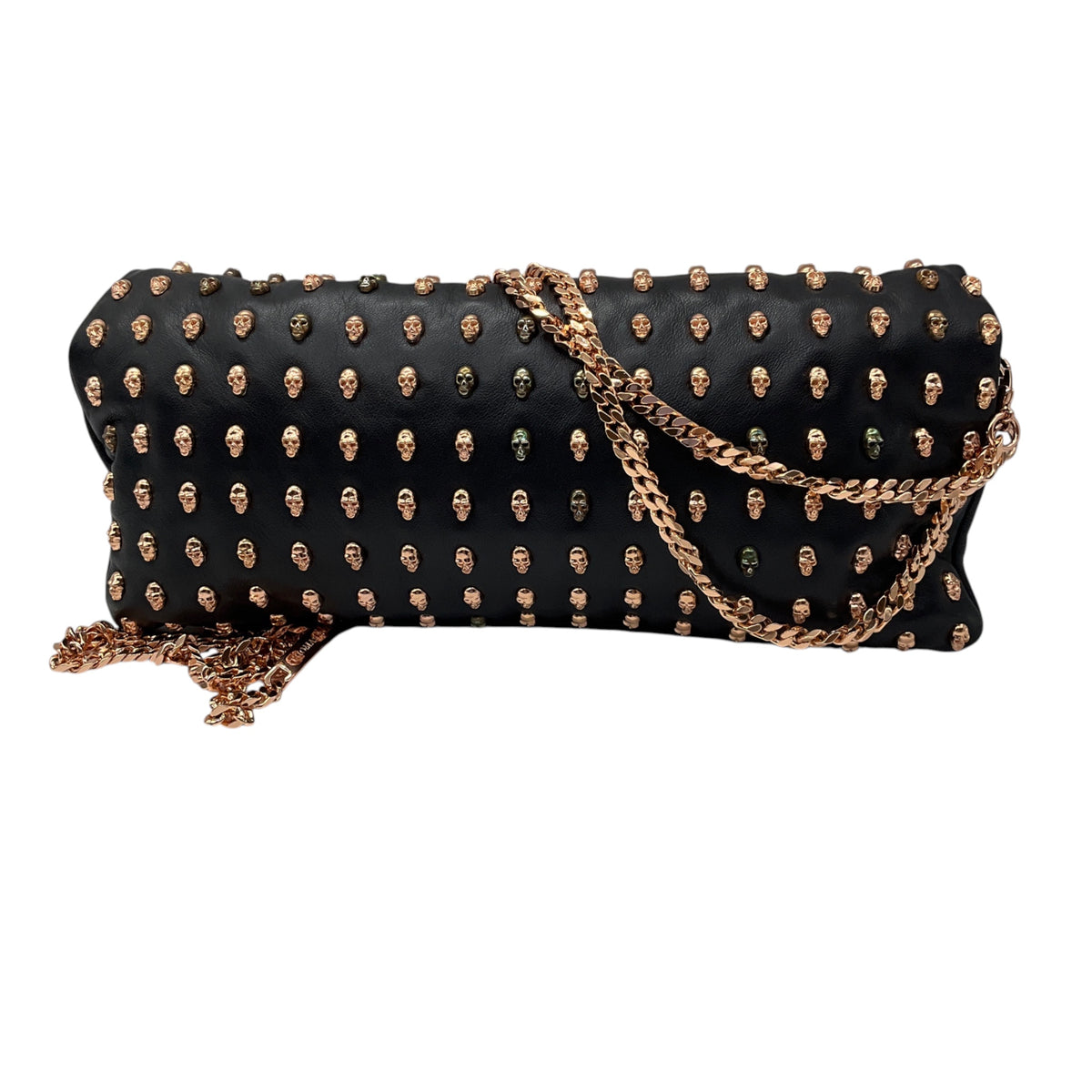 Thomas Wylde Black Day of the Dead Punk Leather Rose Gold Skull Stud Clutch Bag