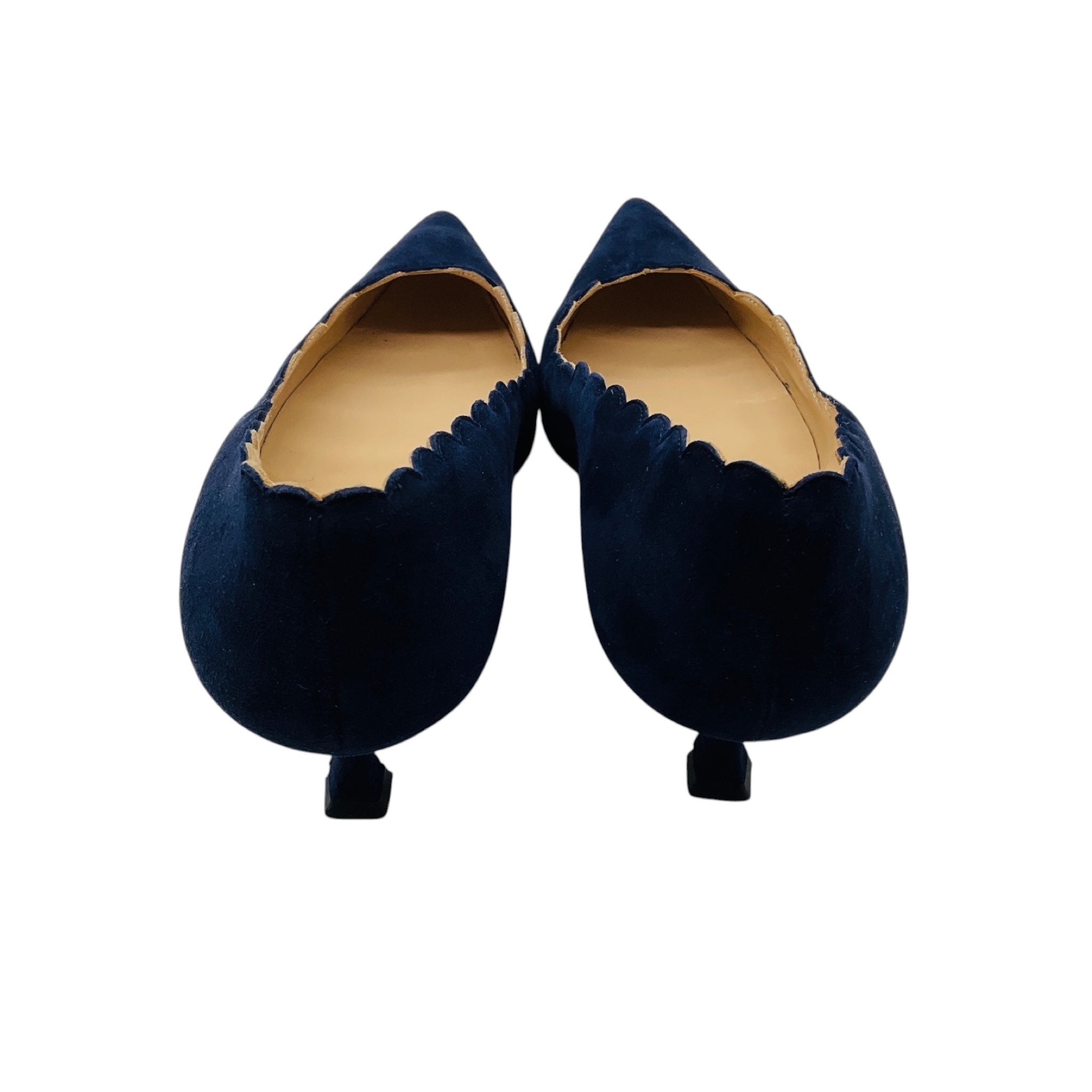 Manolo Blahnik Navy Blue Srilasca Suede Scalloped Pumps