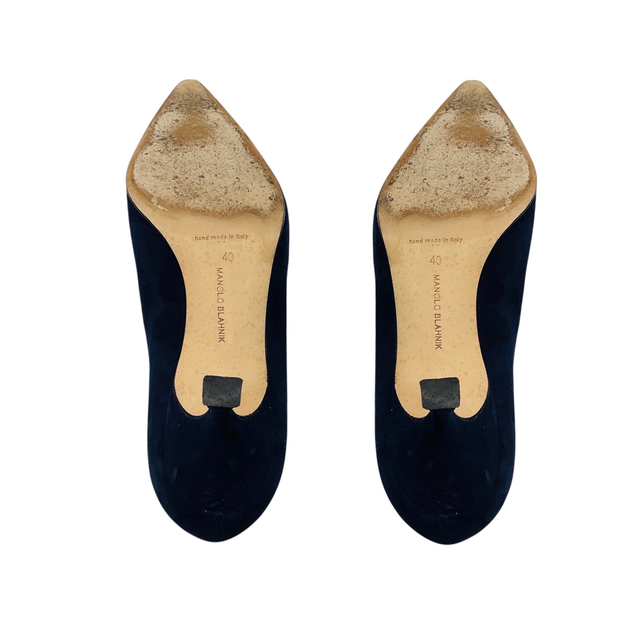 Manolo Blahnik Navy Blue Srilasca Suede Scalloped Pumps