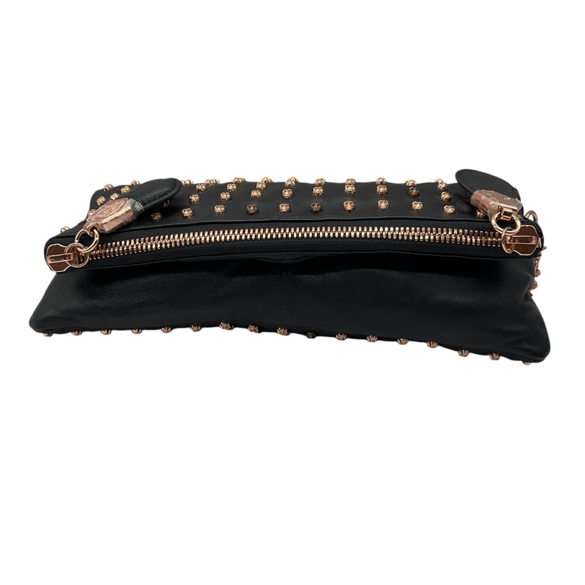 Thomas Wylde Black Day of the Dead Punk Leather Rose Gold Skull Stud Clutch Bag