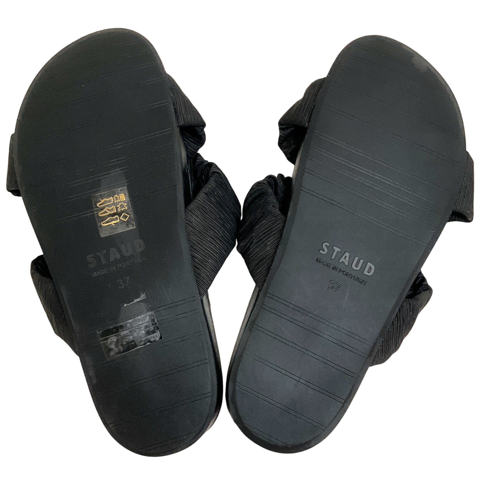 Staud Black Ruched Crisscross Michel Slide Sandals