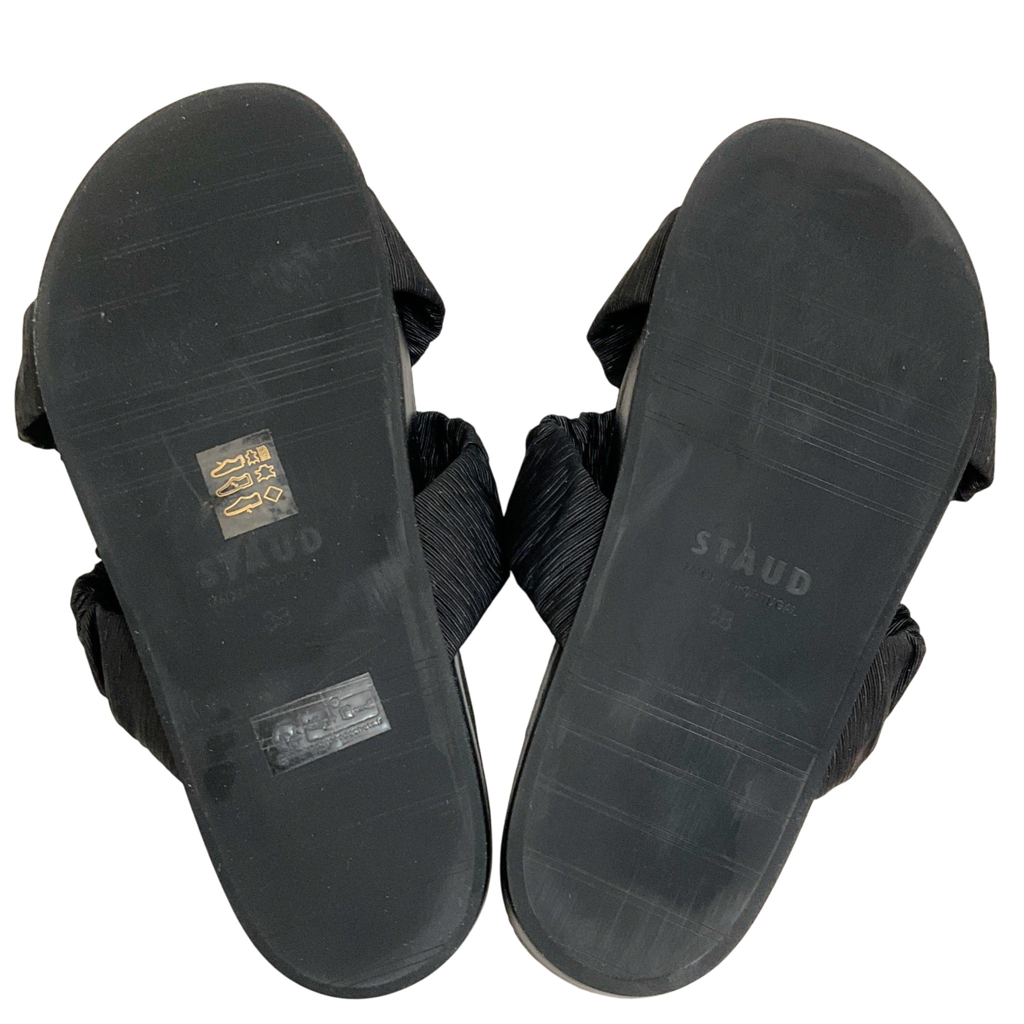 Staud Black Ruched Crisscross Michel Slide Sandals