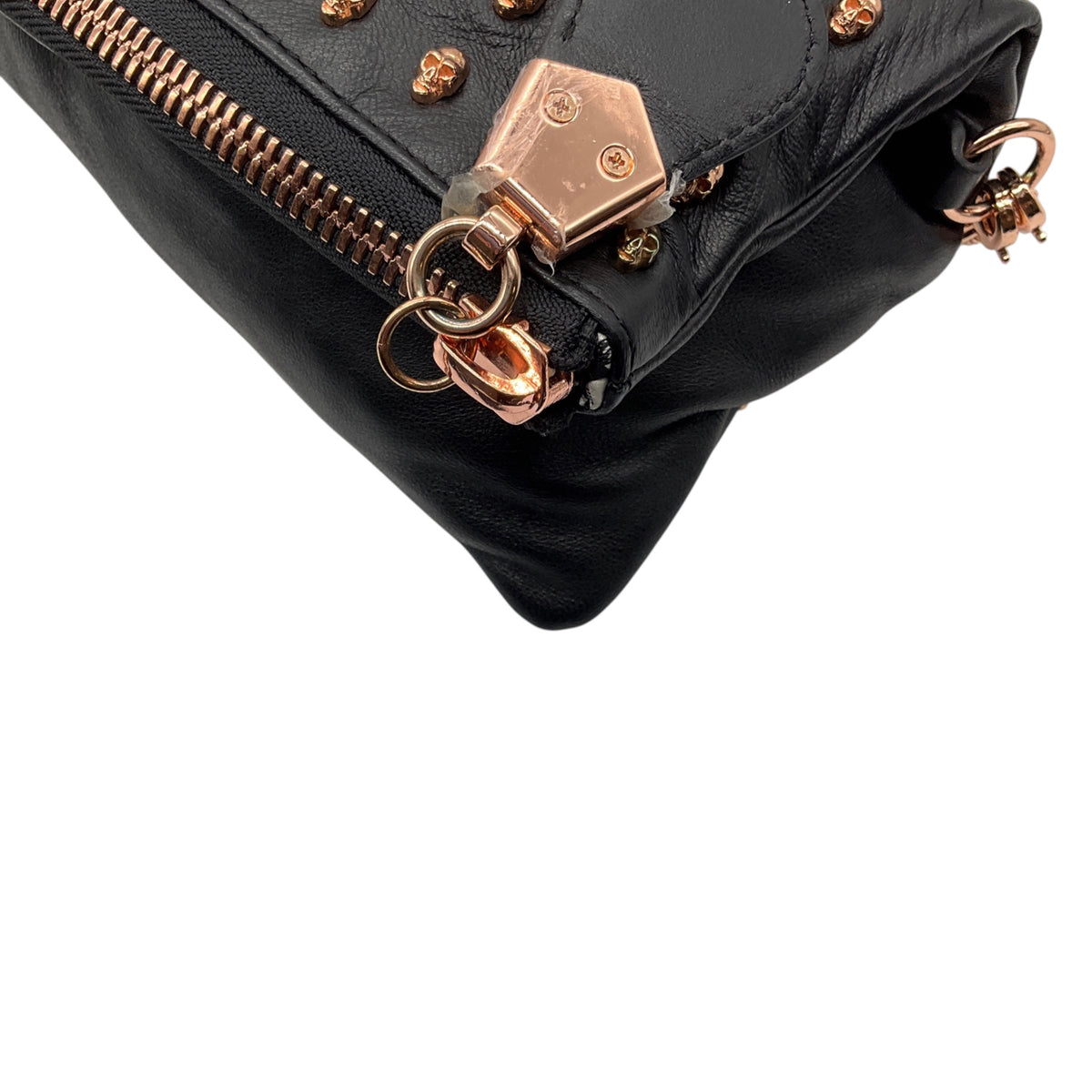 Thomas Wylde Black Day of the Dead Punk Leather Rose Gold Skull Stud Clutch Bag
