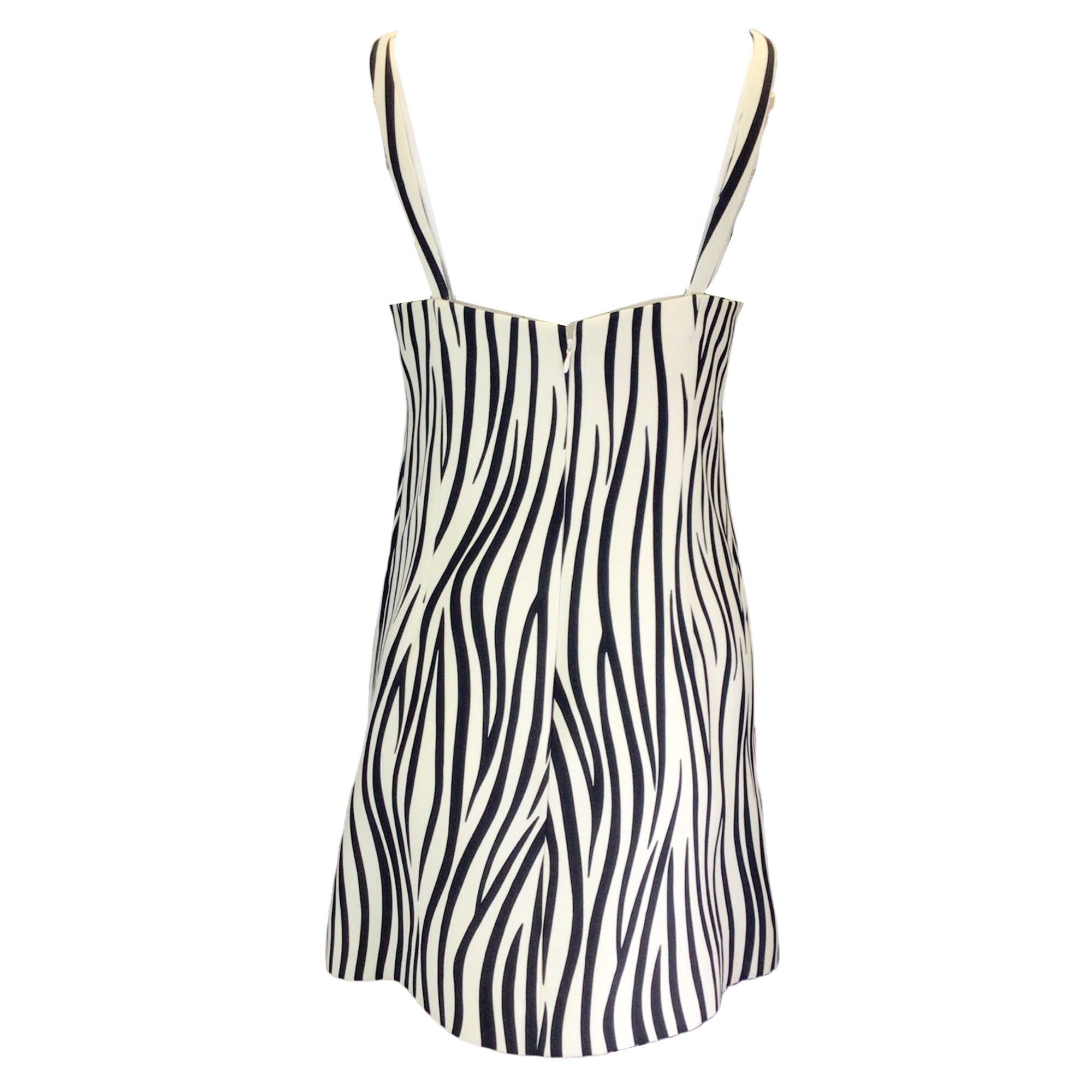 Valentino Ivory / Black Zebra Print Sleeveless Crepe Mini Dress