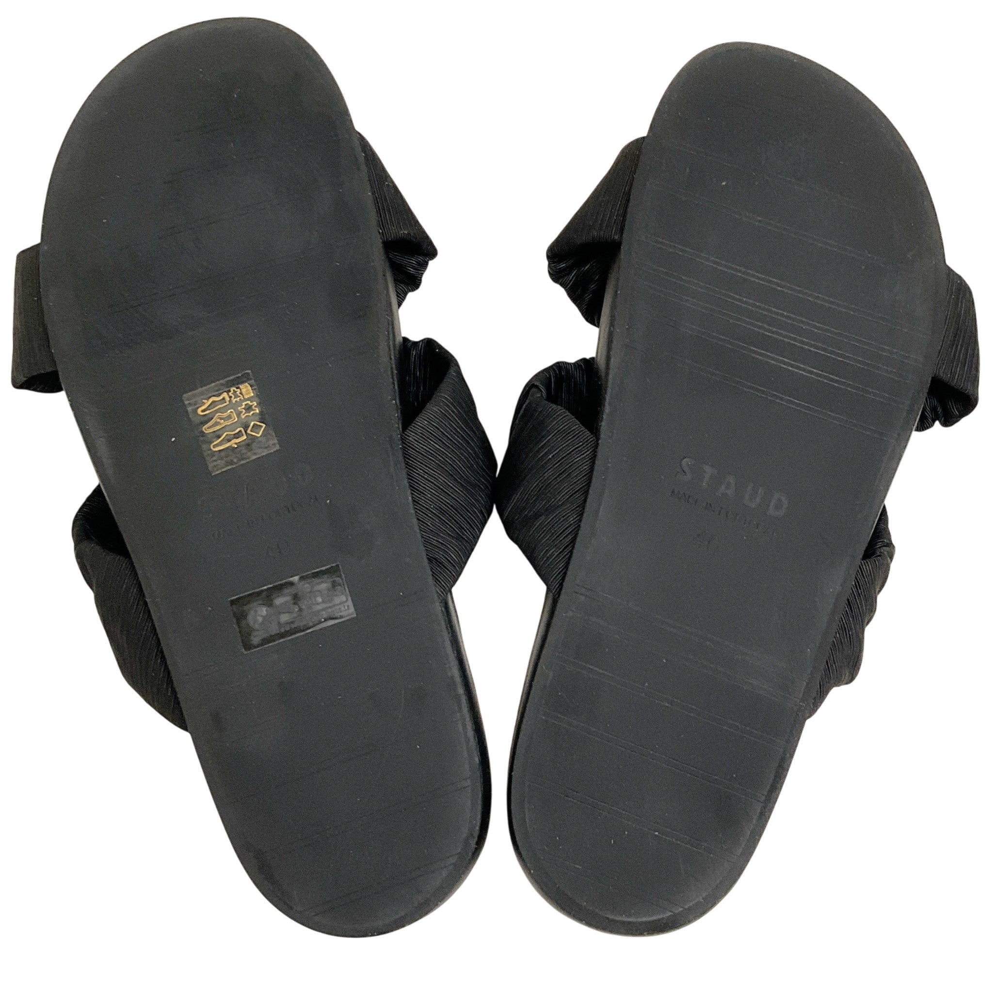 Staud Black Ruched Crisscross Michel Slide Sandals