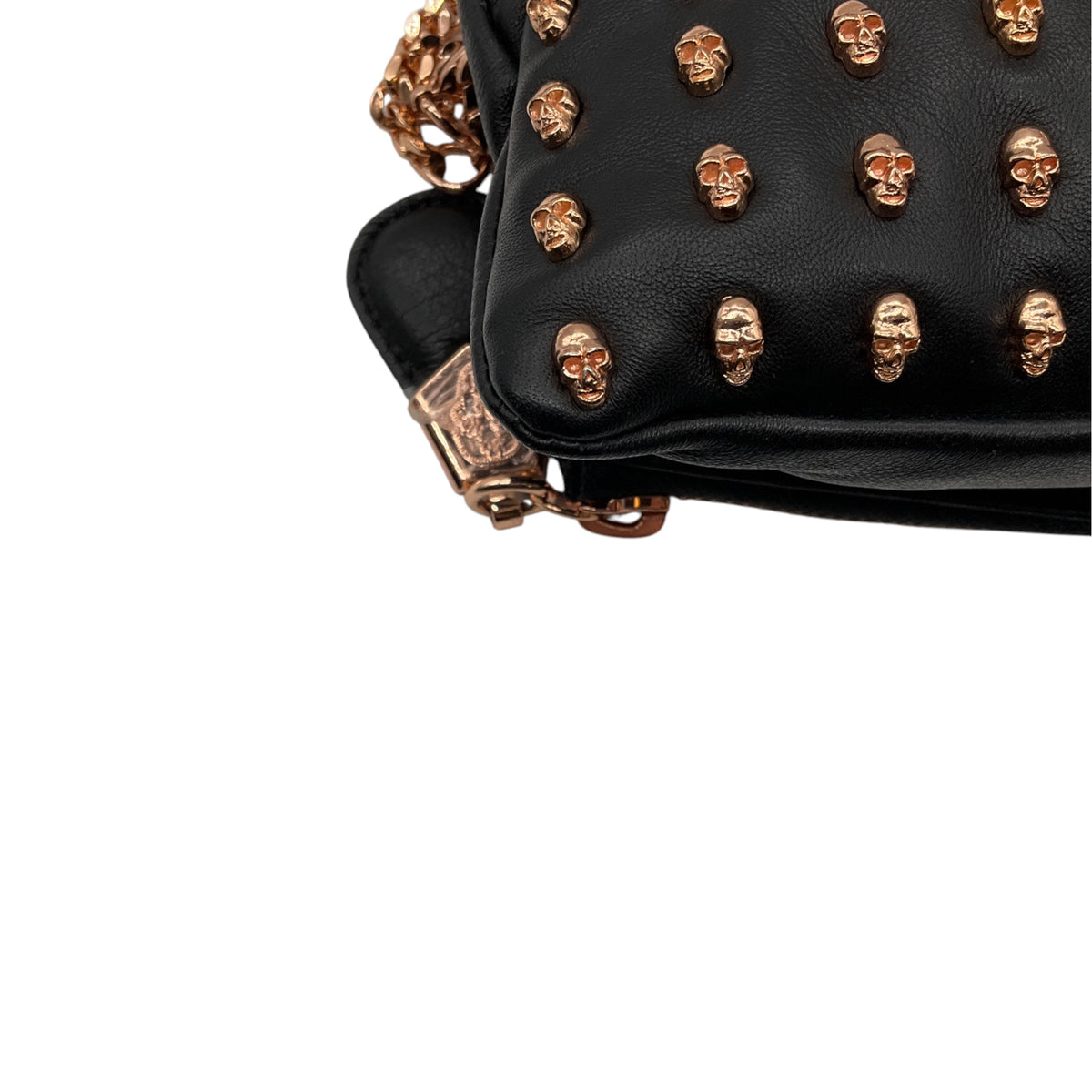 Thomas Wylde Black Day of the Dead Punk Leather Rose Gold Skull Stud Clutch Bag