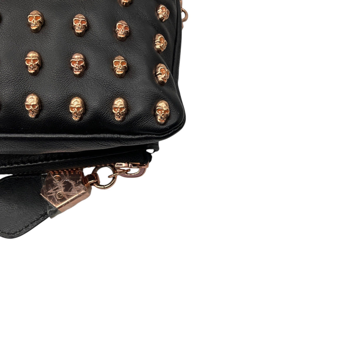 Thomas Wylde Black Day of the Dead Punk Leather Rose Gold Skull Stud Clutch Bag
