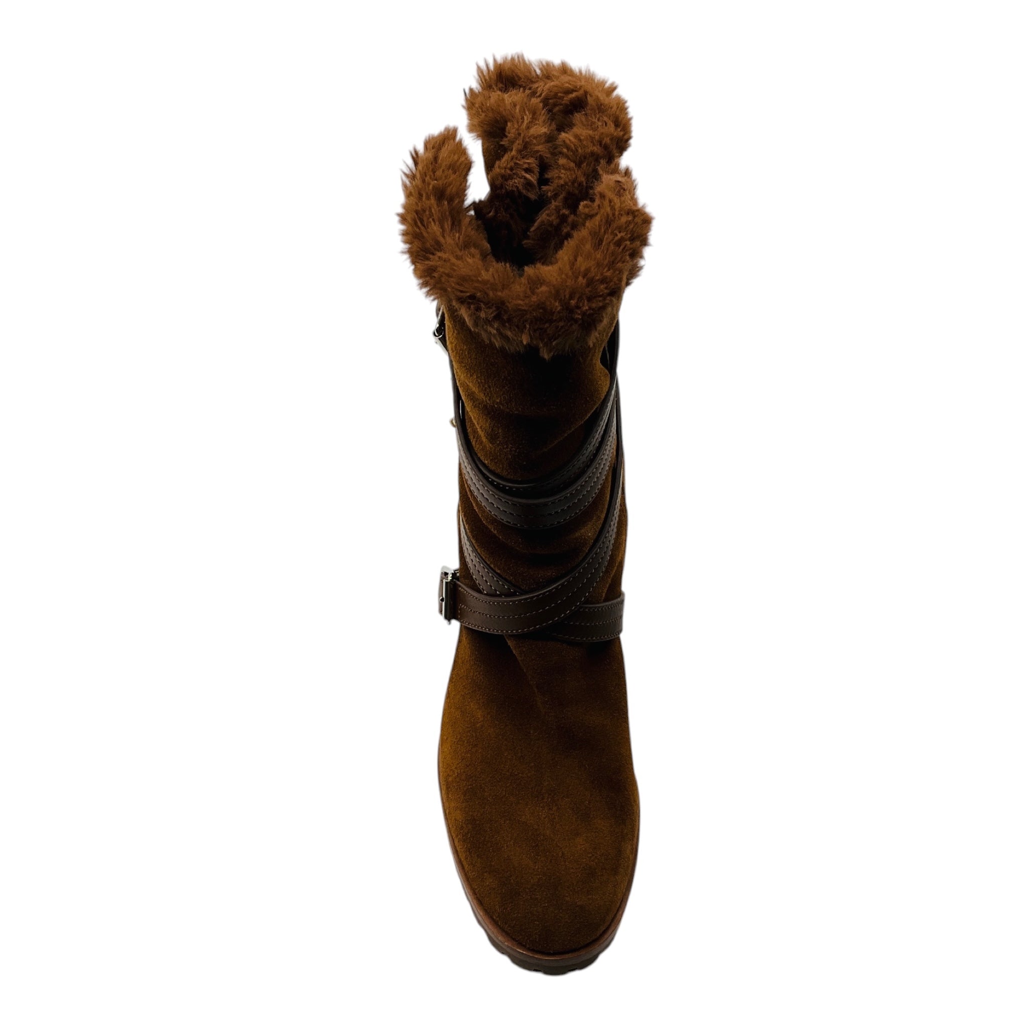 Gianvito Rossi Cognac Brown Noah 85 Suede Texas Shearling Lined Boot