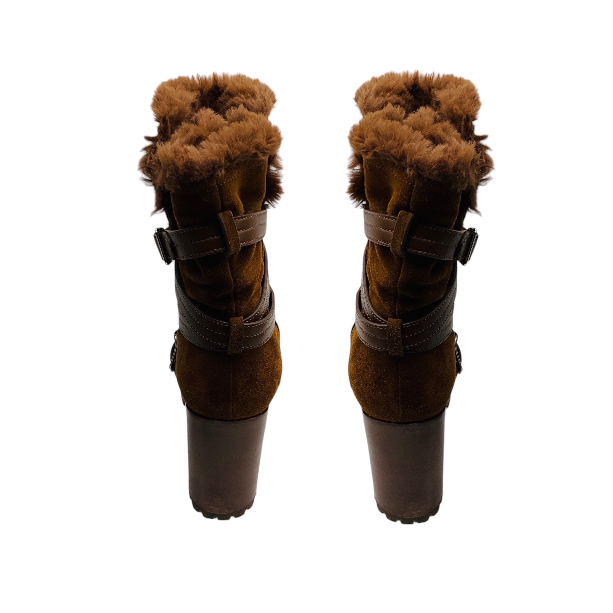 Gianvito Rossi Cognac Brown Noah 85 Suede Texas Shearling Lined Boot