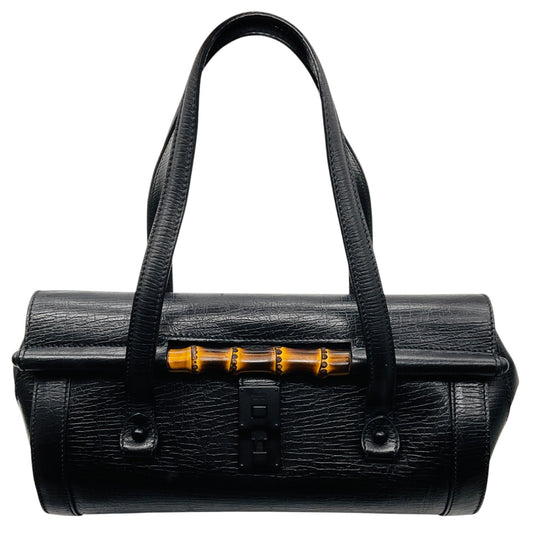 Gucci Black Leather Bamboo Bullet Shoulder Bag