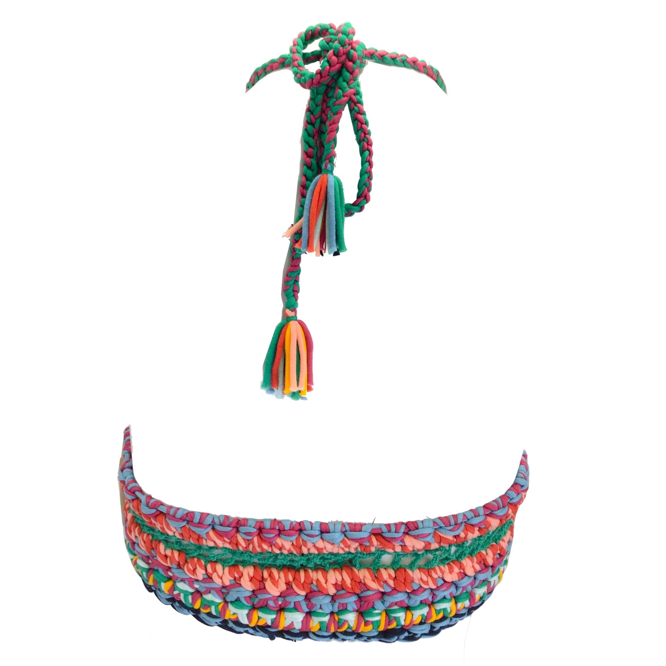 Etro Green Multicolor Maglia Loto Cropped Crochet Knit Top