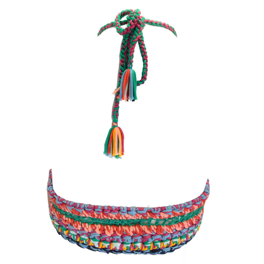 Etro Green Multicolor Maglia Loto Cropped Crochet Knit Top
