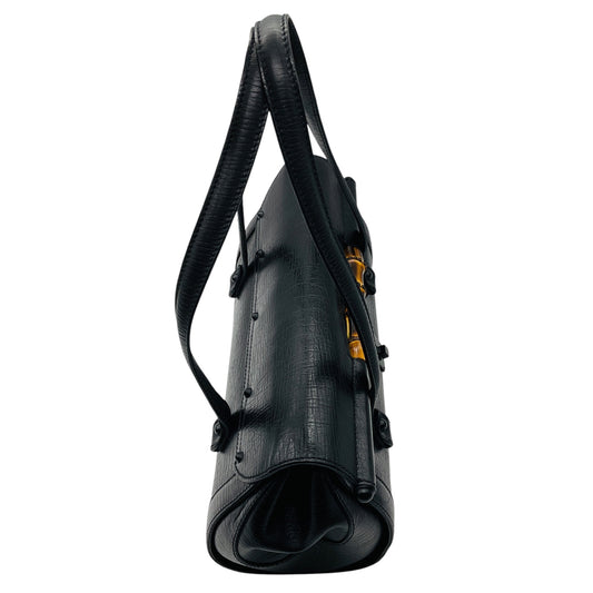 Gucci Black Leather Bamboo Bullet Shoulder Bag