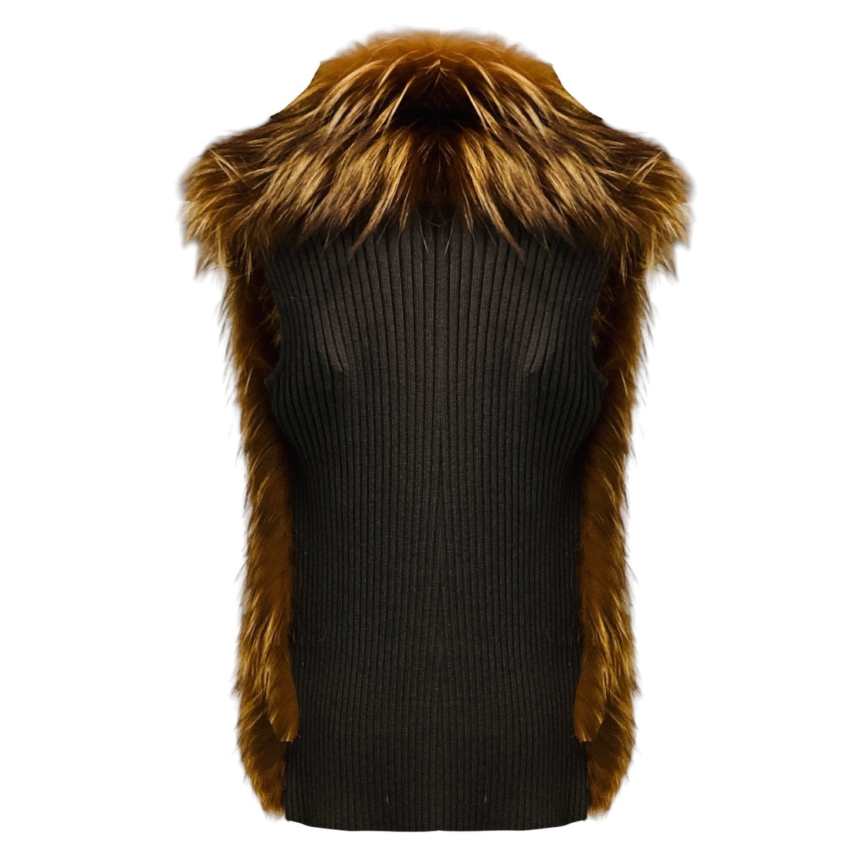 Gucci Brown Fox Fur and Wool Knit Vest