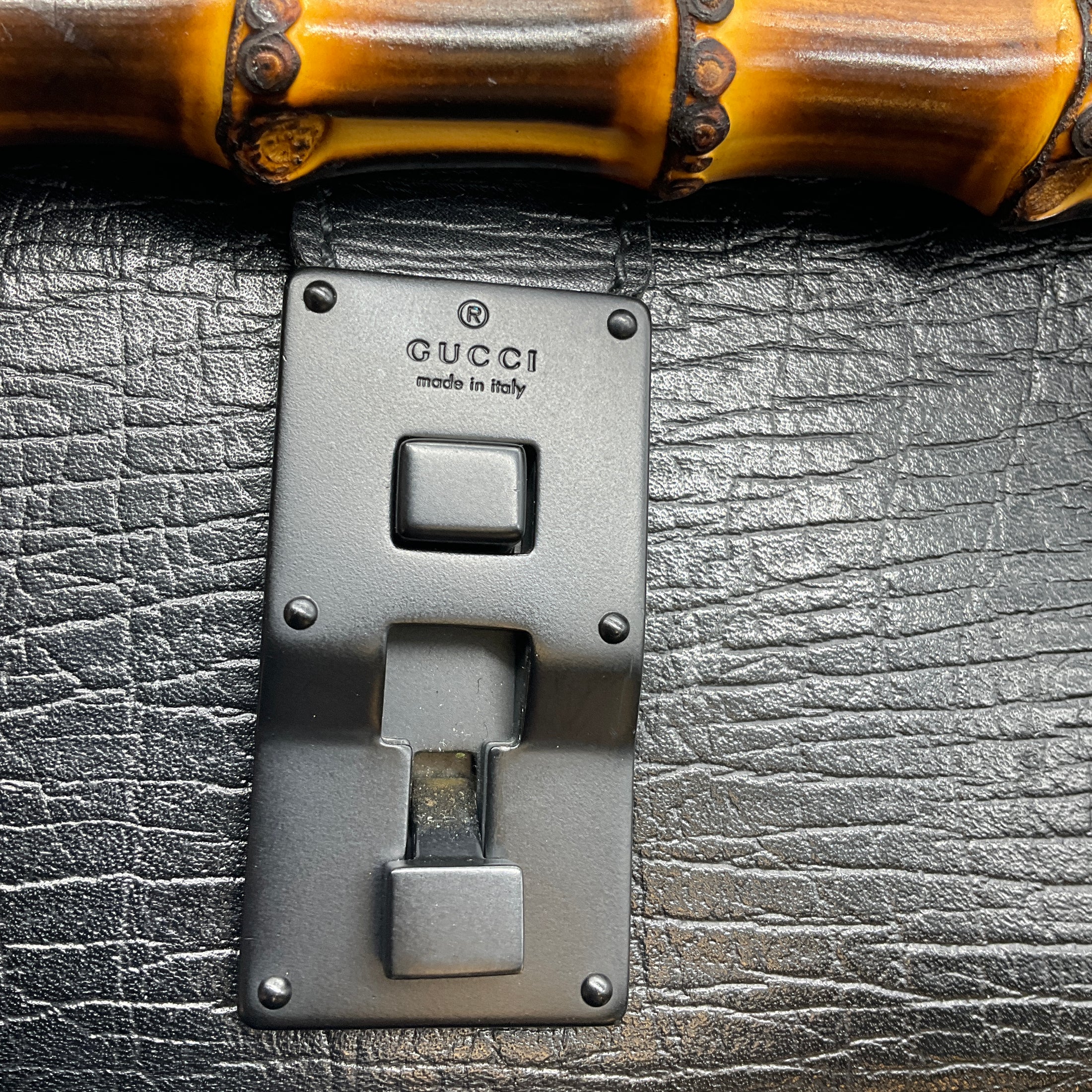 Gucci Black Leather Bamboo Bullet Shoulder Bag