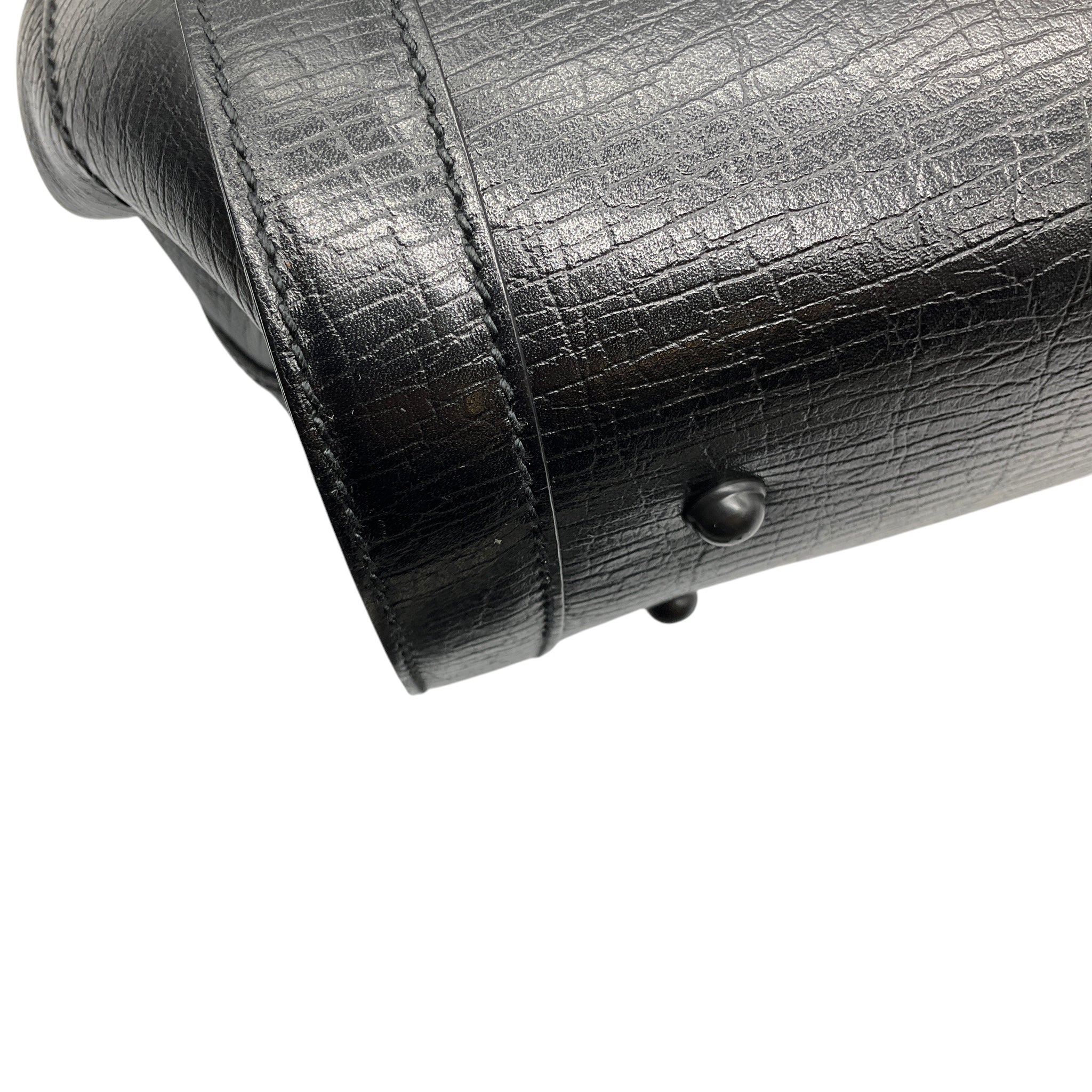 Gucci Black Leather Bamboo Bullet Shoulder Bag