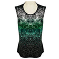 Load image into Gallery viewer, Oscar de la Renta Black / Green / Silver Metallic Sequined Sleeveless Knit Sweater
