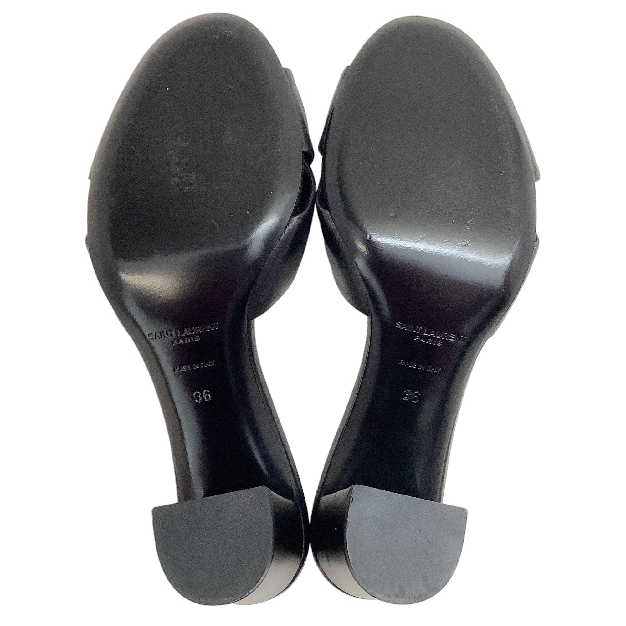 Saint Laurent Black Leather Twist Slide Sandals