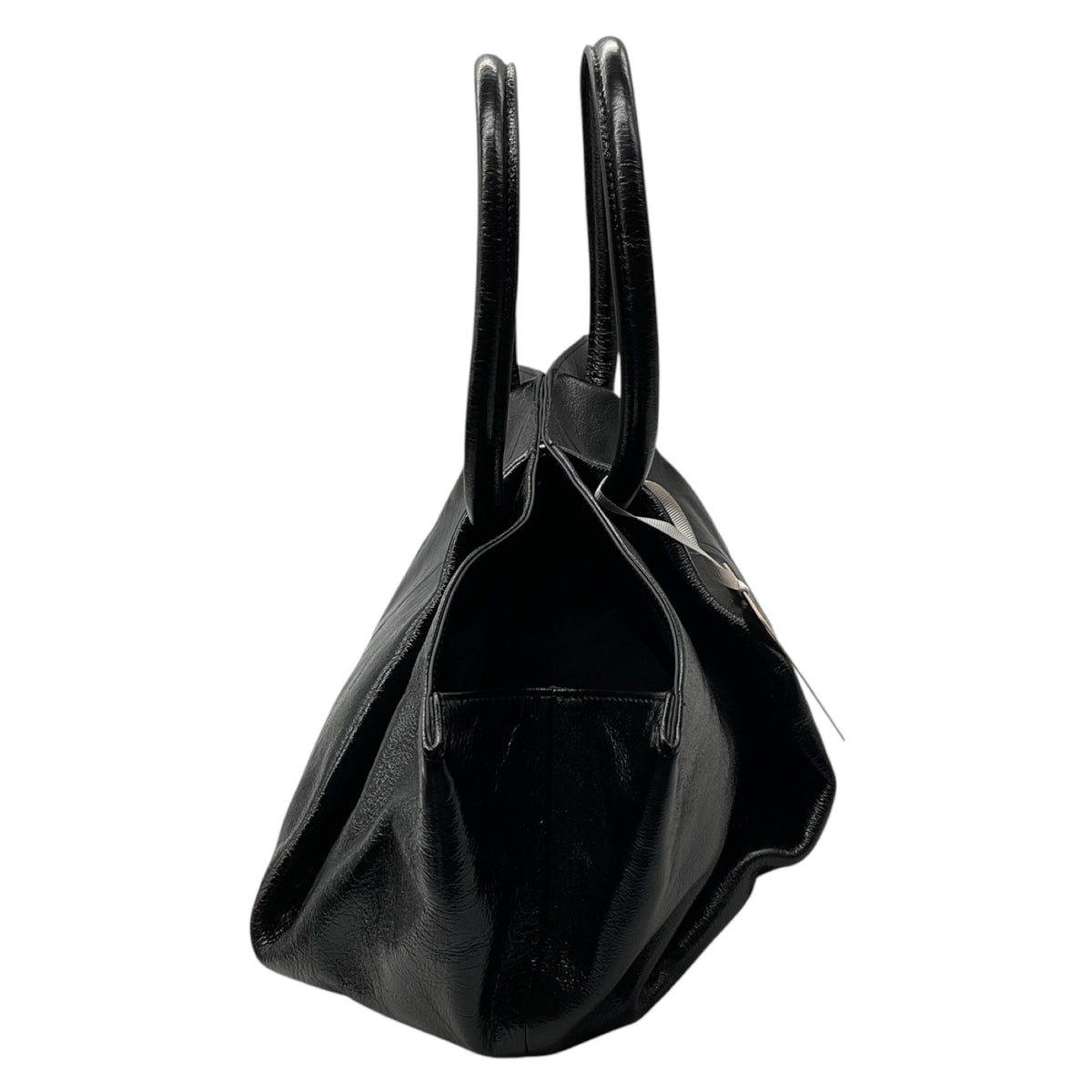 Malej Black Textured Patent Leather Ashiya Handbag