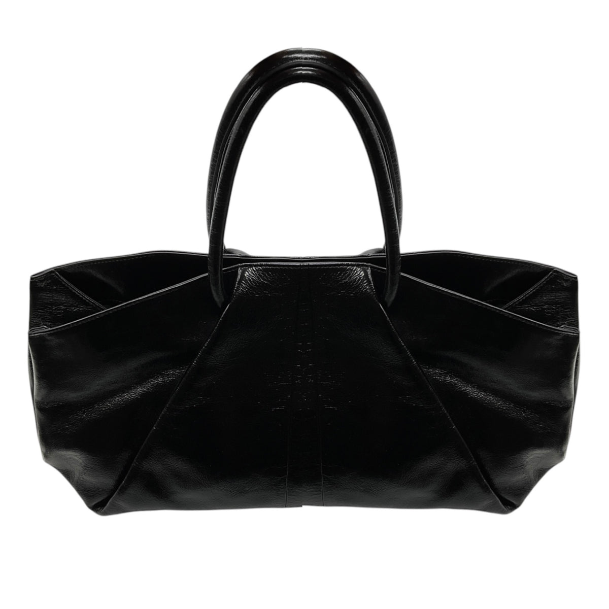 Malej Black Textured Patent Leather Ashiya Handbag