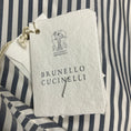 Load image into Gallery viewer, Brunello Cucinelli Blue / White Striped Silk Top
