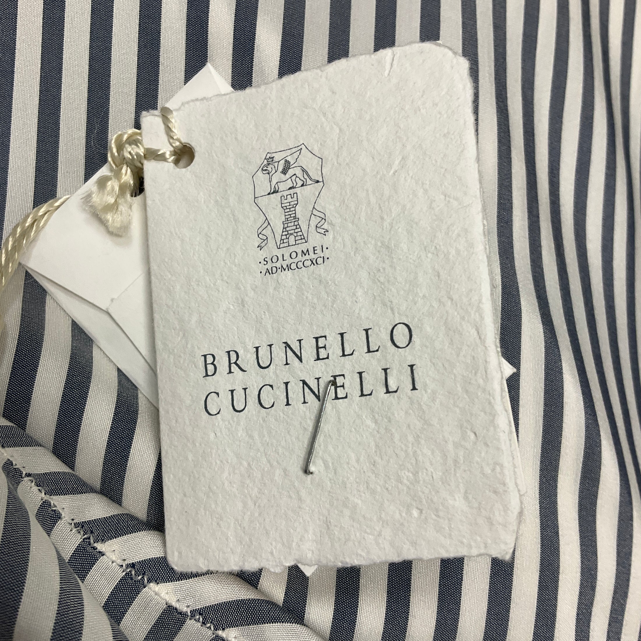 Brunello Cucinelli Blue / White Striped Silk Top