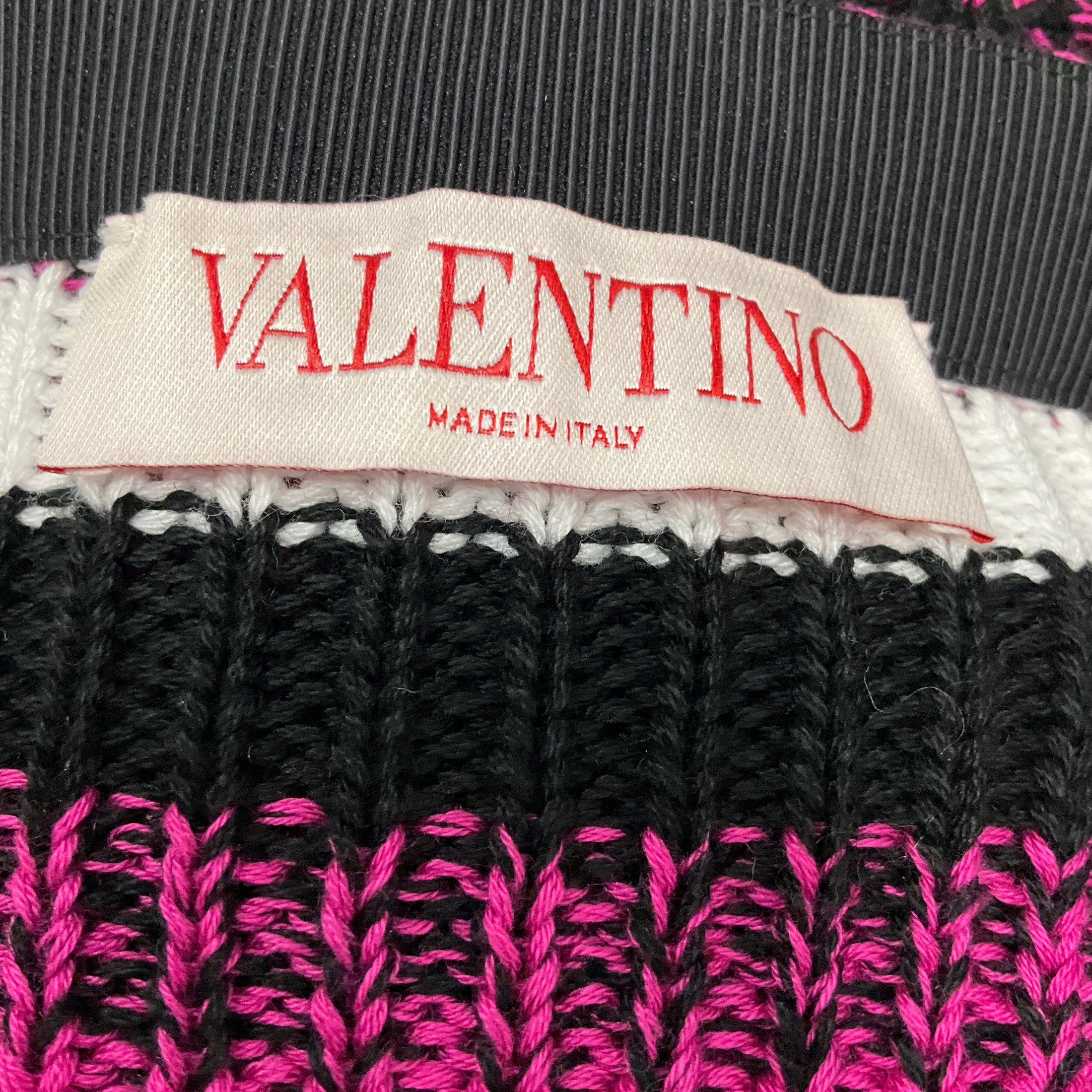 Valentino Fuchsia / Tobacco / White / Black Strapless Striped Knit Crop Top