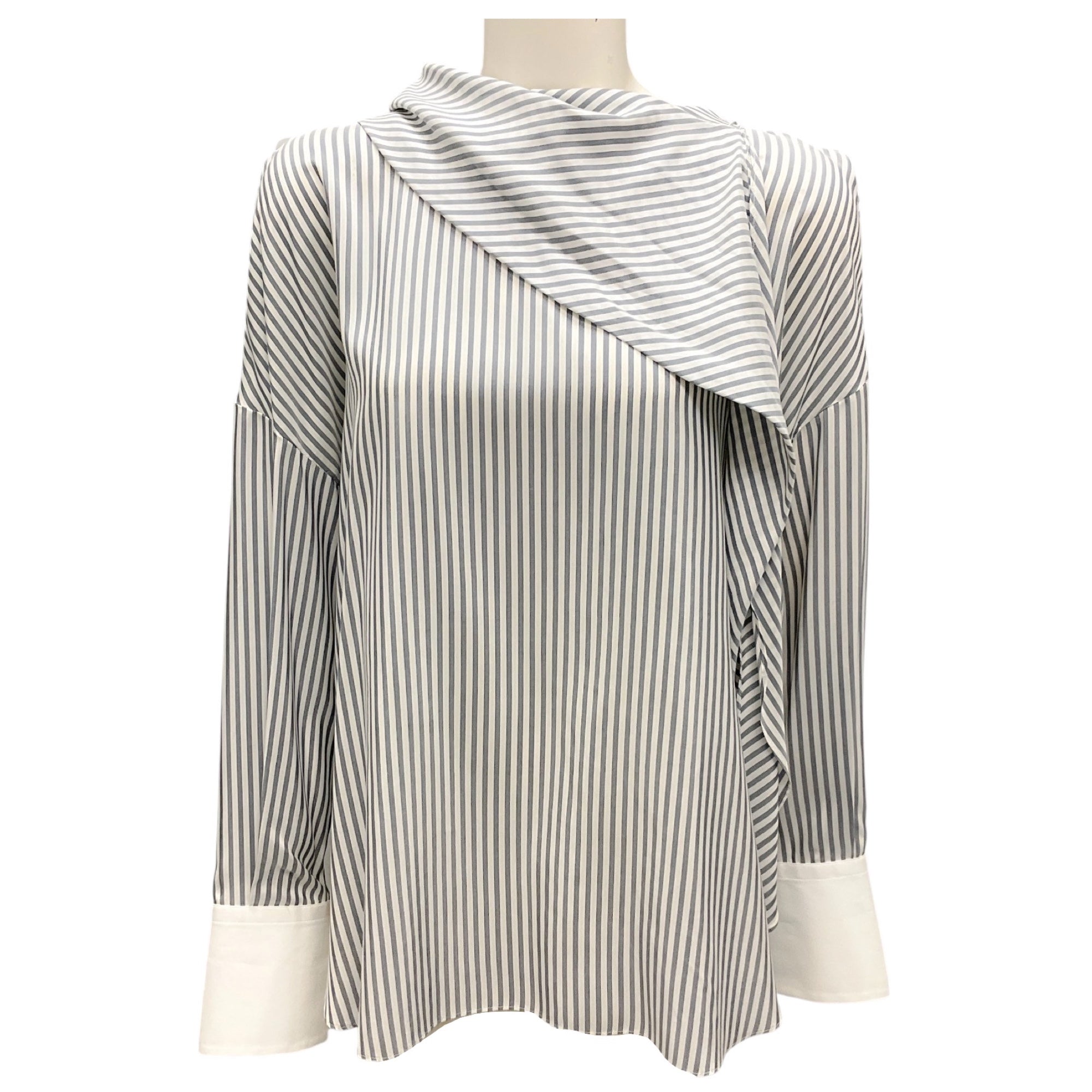 Brunello Cucinelli Blue / White Striped Silk Top