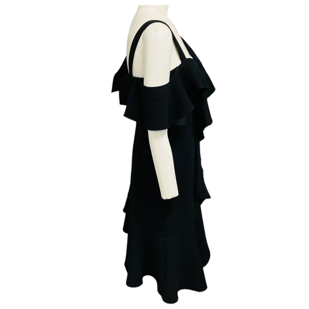 Proenza Schouler Black Ruffled Crepe Asymmetric Cocktail Dress
