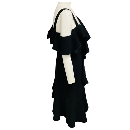 Proenza Schouler Black Ruffled Crepe Asymmetric Cocktail Dress