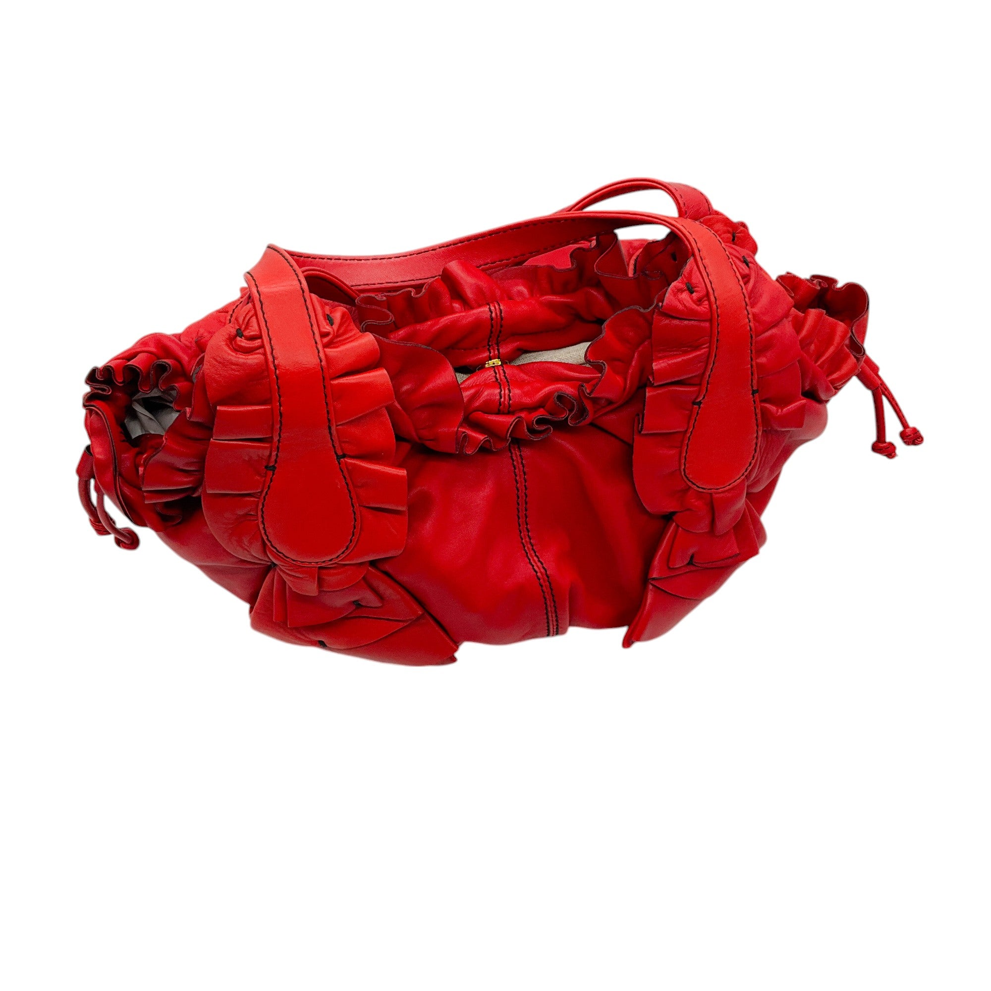 Valentino Red Ruffled Leather Idylle Handbag