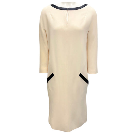 Atelier Caito for Herve Pierre Ivory Long Sleeved Wool Stretch Shift Dress