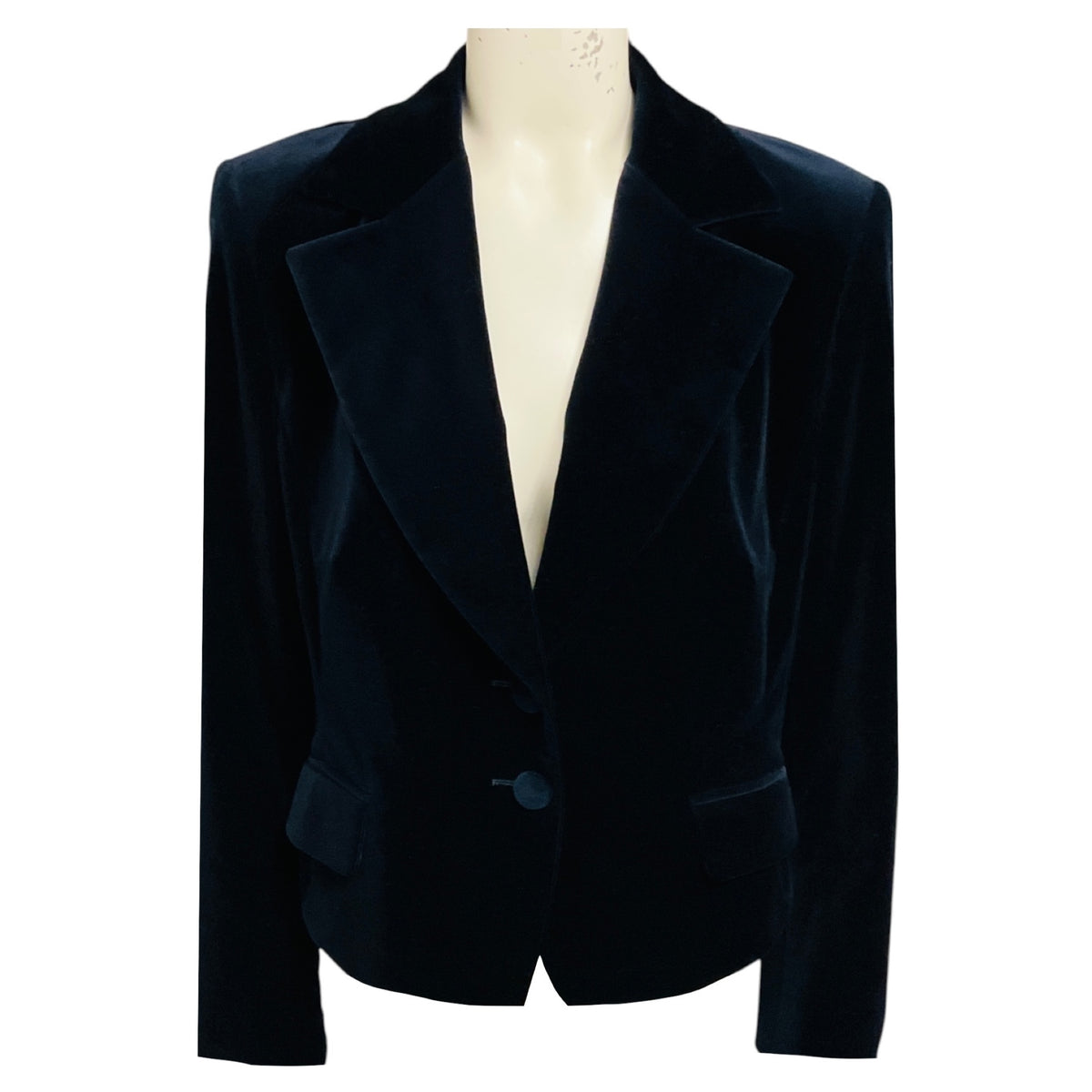 Escada Navy Blue Two Button Velvet Blazer with Bow Detail