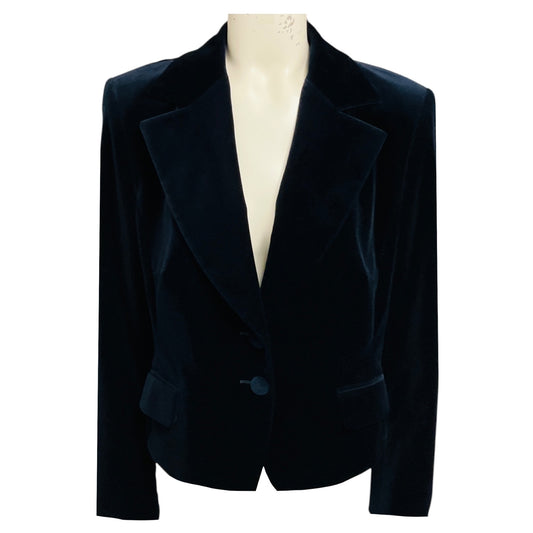 Escada Navy Blue Two Button Velvet Blazer with Bow Detail