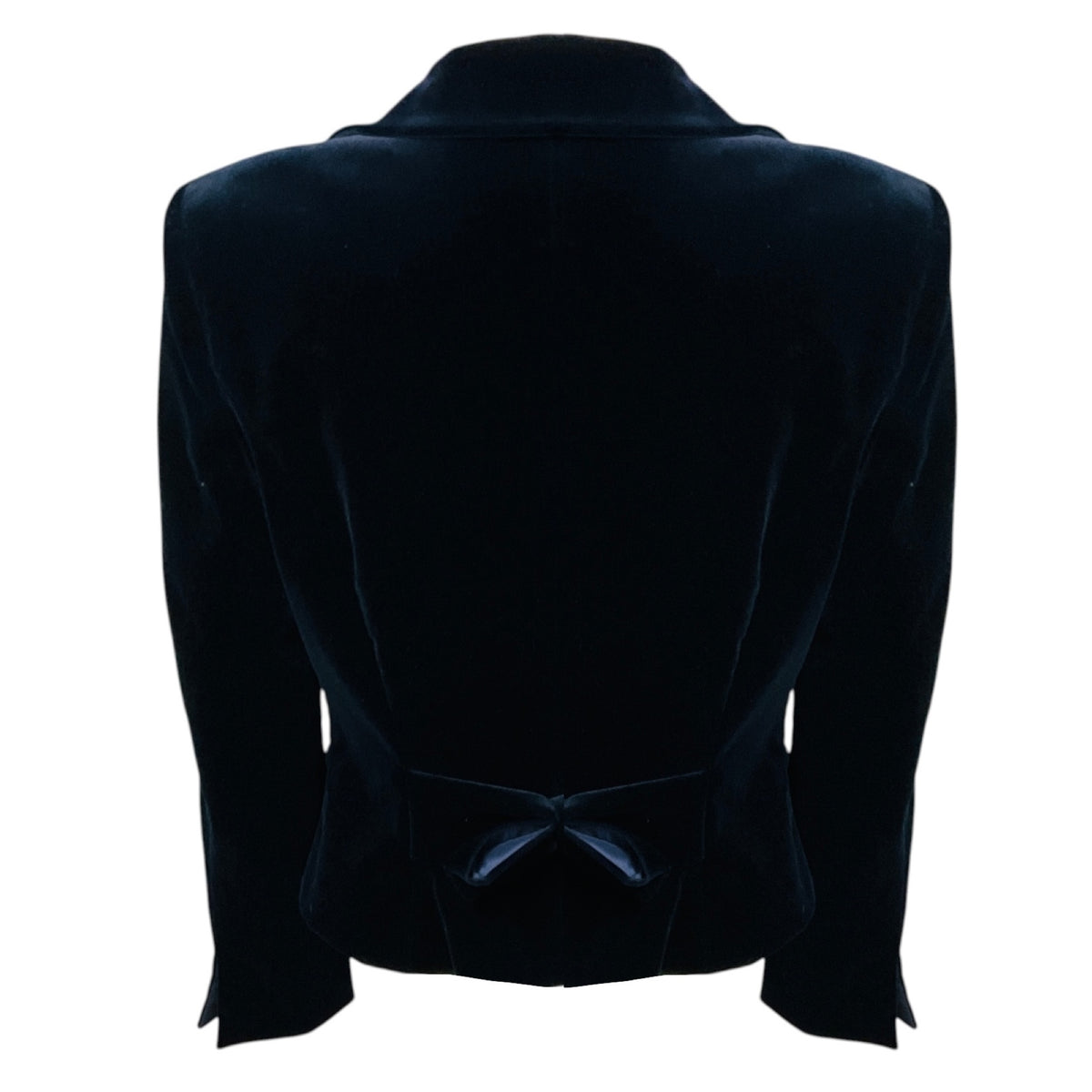 Escada Navy Blue Two Button Velvet Blazer with Bow Detail