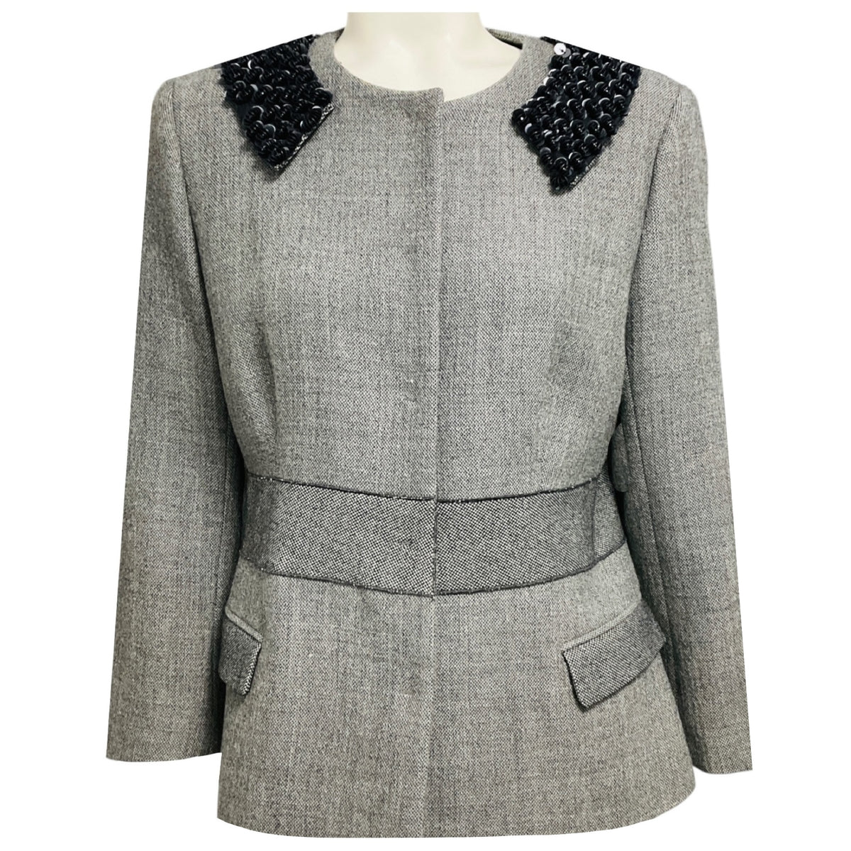 Malo Grey Wool Tweed Jacket with Sequined Collar