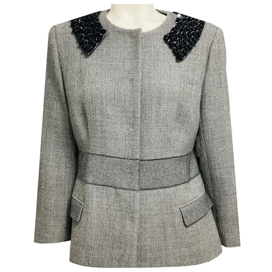 Malo Grey Wool Tweed Jacket with Sequined Collar