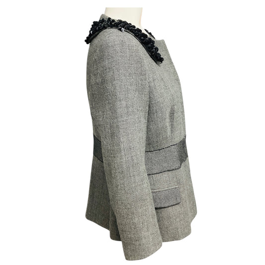 Malo Grey Wool Tweed Jacket with Sequined Collar