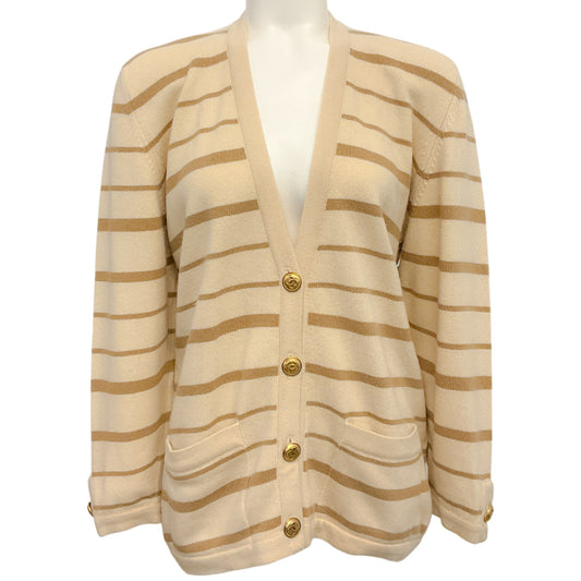 Chanel Vintage Beige / Brown Striped Cashmere Cardigan Sweater
