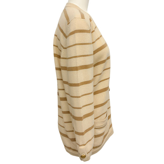 Chanel Vintage Beige / Brown Striped Cashmere Cardigan Sweater