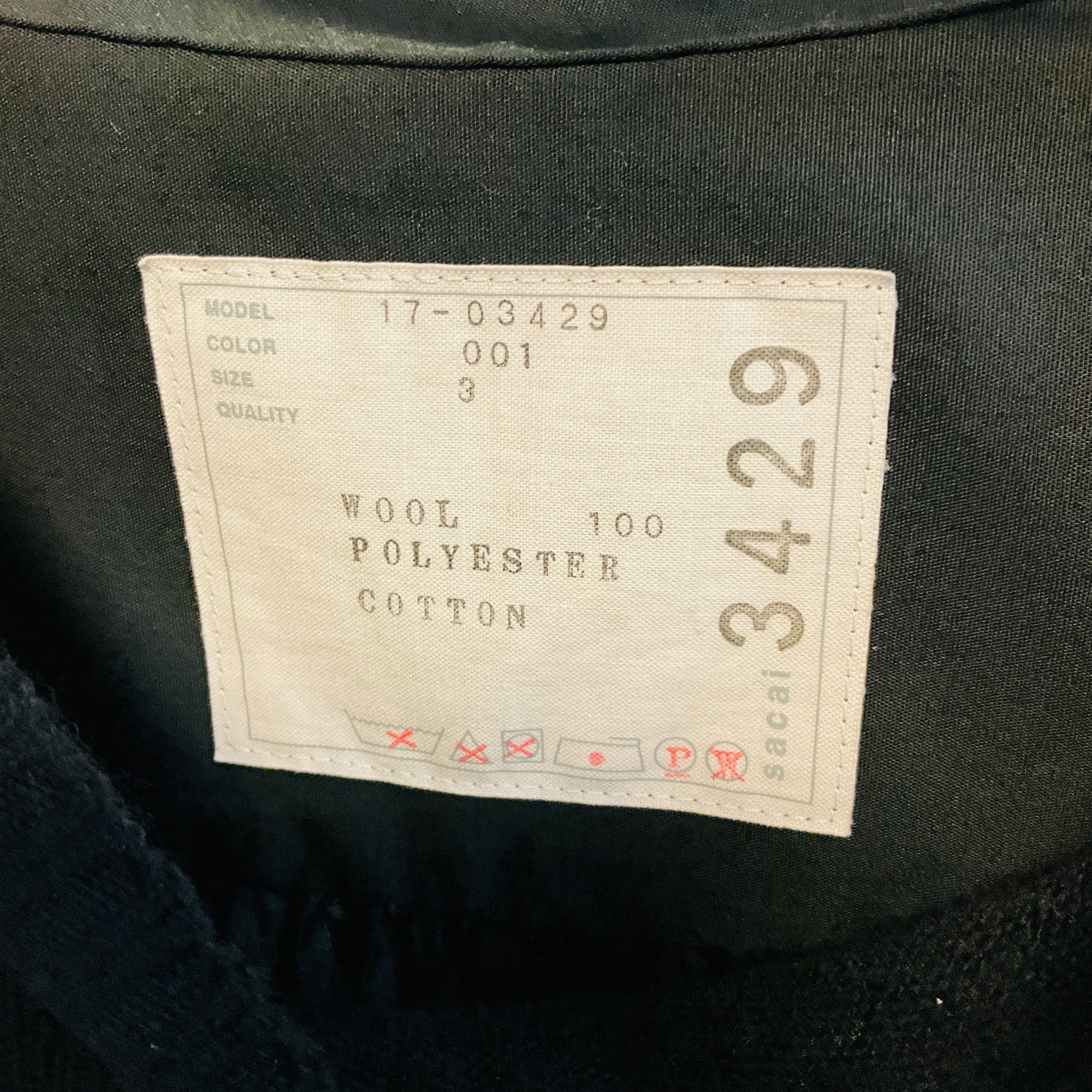Sacai Black Wool Knit Pullover Sweater with Pleated Sheer Back