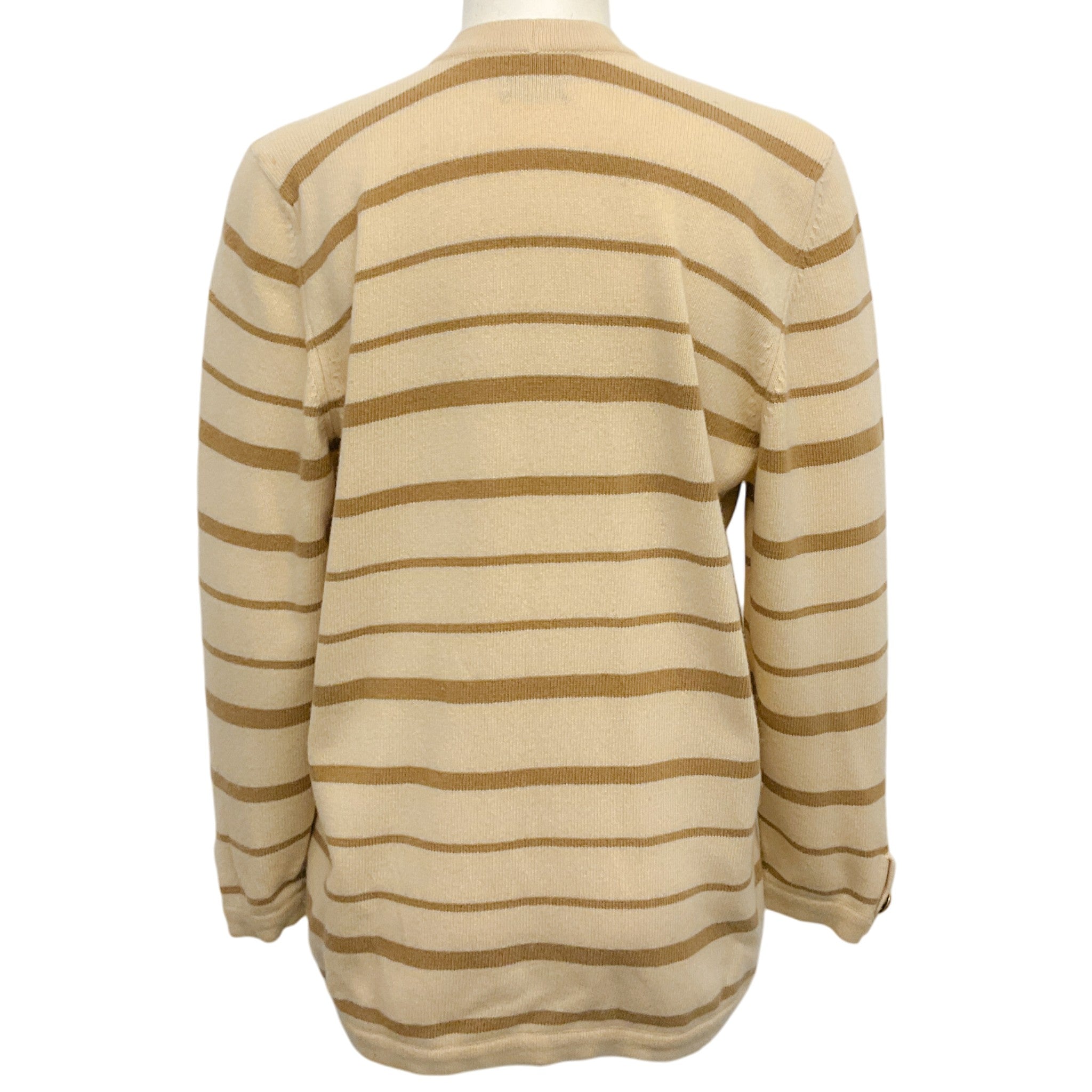 Chanel Vintage Beige / Brown Striped Cashmere Cardigan Sweater