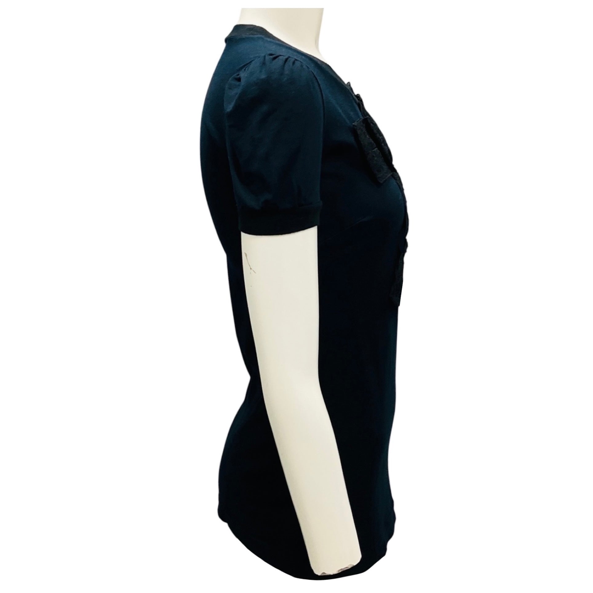 Dolce & Gabbana Navy / Black Lace Bow Detail Cotton Top