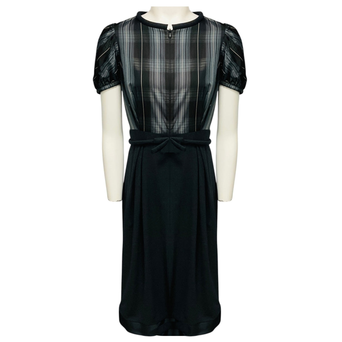 Dice Kayek Pink Label Charcoal Grey Multi Plaid Midi Dress with Bow Belt
