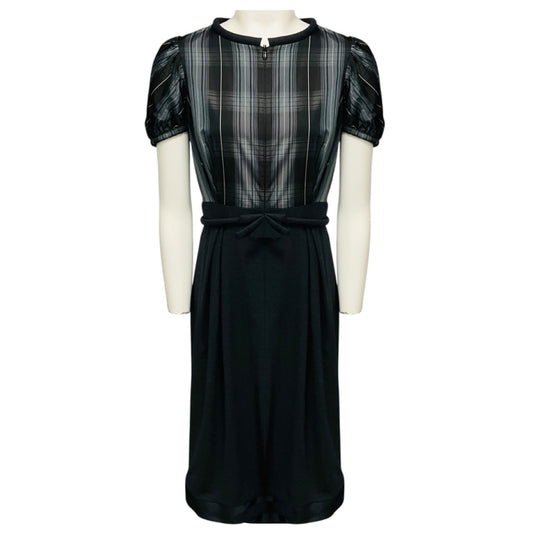Dice Kayek Pink Label Charcoal Grey Multi Plaid Midi Dress with Bow Belt