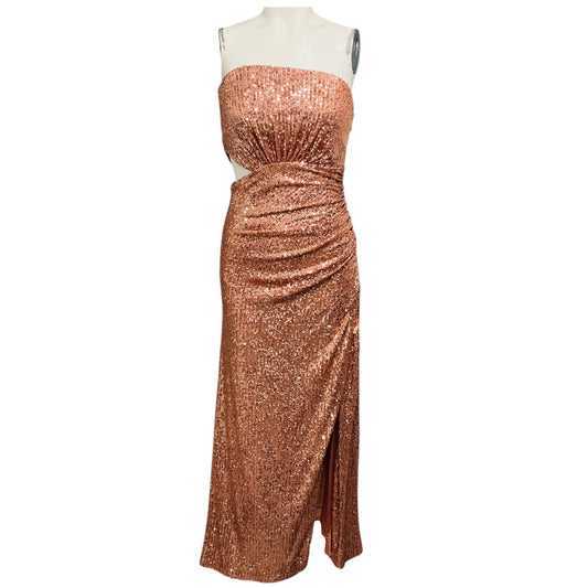 Ramy Brook Rose Gold Grace Sequin Strapless Midi Evening Dress