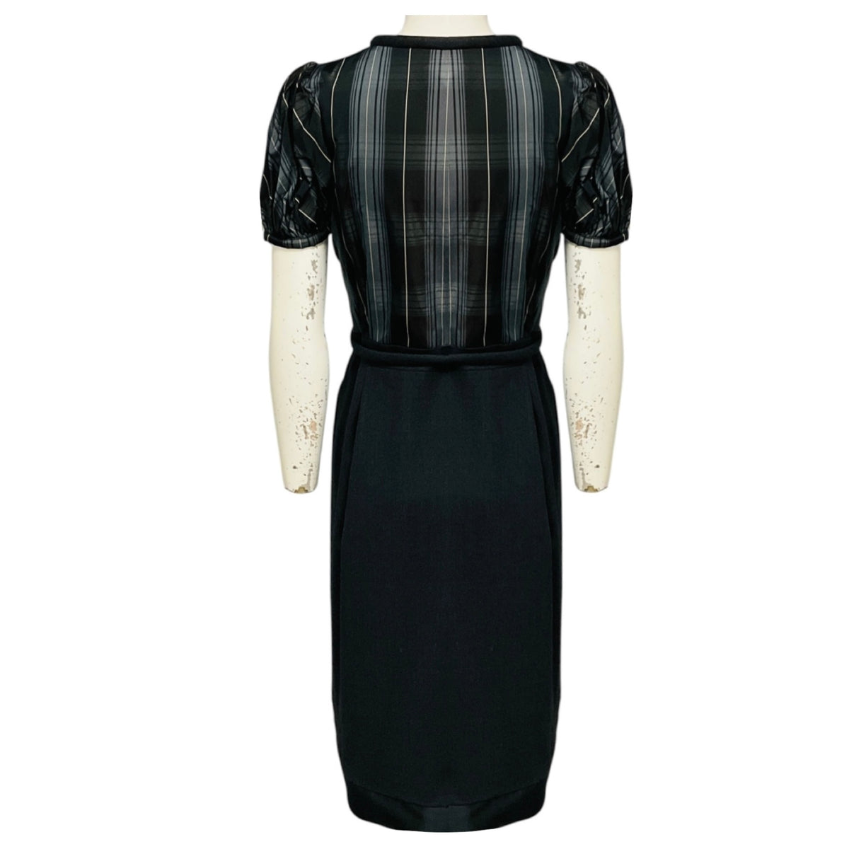Dice Kayek Pink Label Charcoal Grey Multi Plaid Midi Dress with Bow Belt